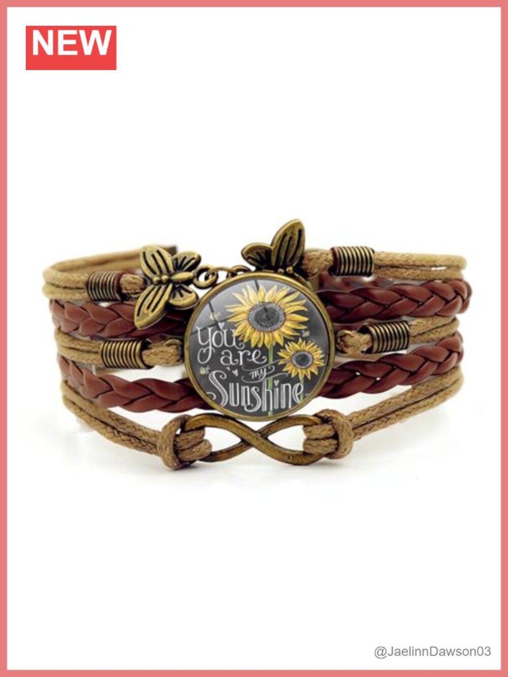 Sunflower Leather Wrap Bracelet You Are My Sunshine Inspirational Jewelry